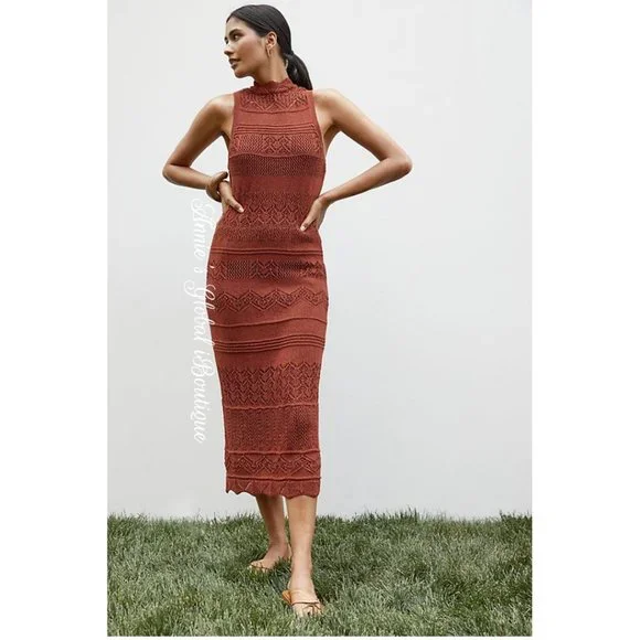 RARE NWT ANTHROPOLOGIE Crochet Midi Dress. Stretch. Size XL - Picture 8 of 16